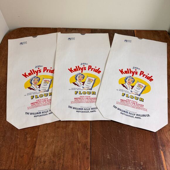 William Kelly Milling Co Kelly's Pride 25 lbs Flour bag (3) UNUSED advertisement - Picture 1 of 11